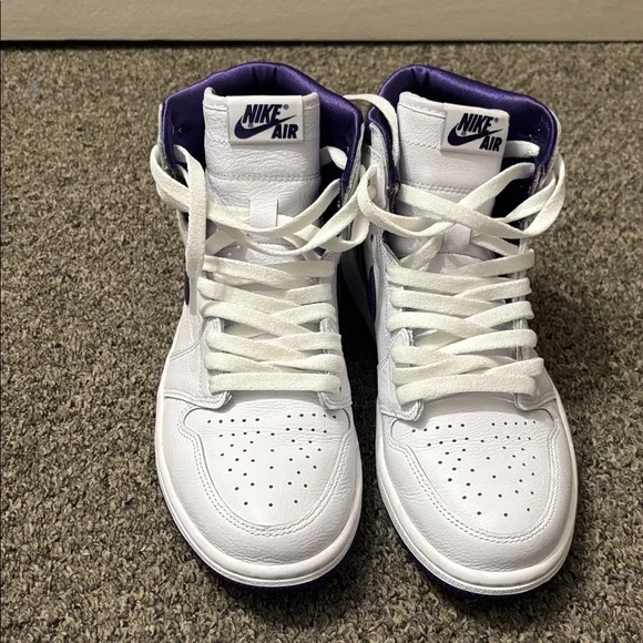 Nike Air High-Top Sneakers in White and Purple - Picture 2 of 6
